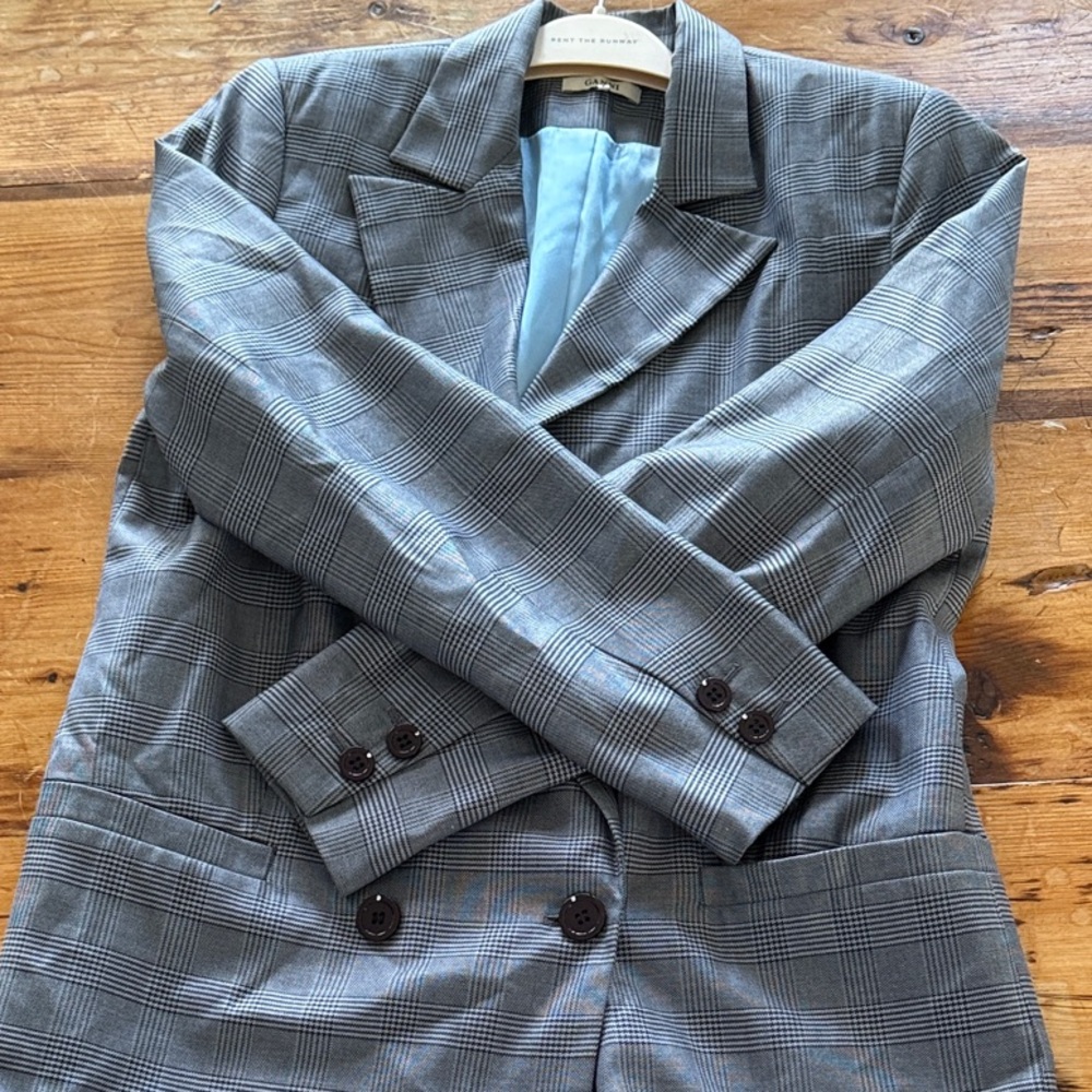 Ganni Gray Plaid Blazer